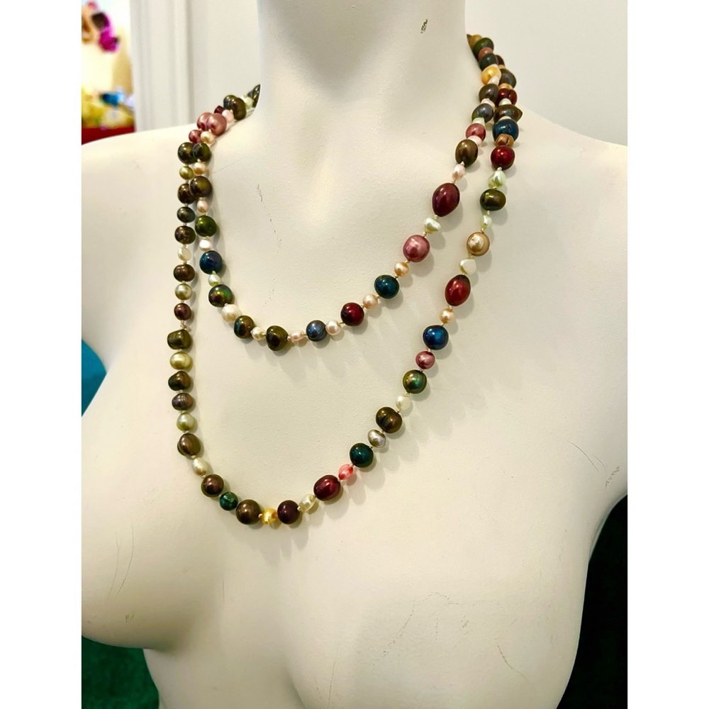 🎁🇨🇦 Hand Knotted Locally Multicolor Pearl Style Necklace Duo• Layered Statement - Picture 10 of 16